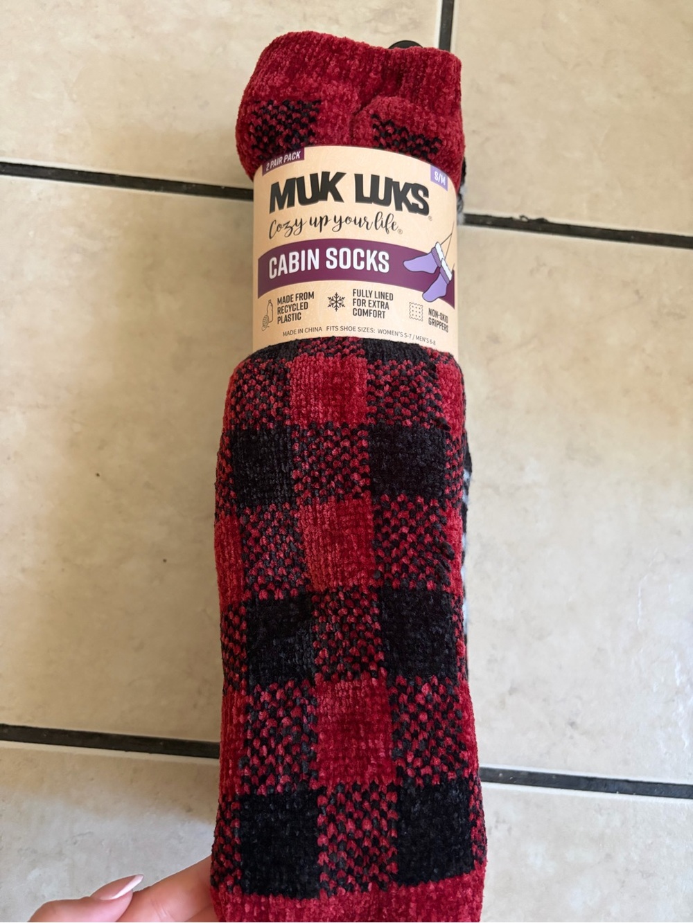 Muk Luks Red & Black Buffalo Plaid Cabin Socks